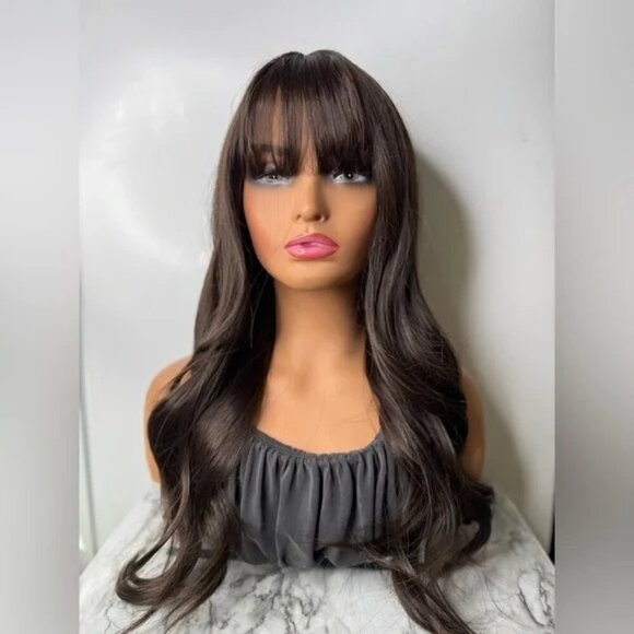 Medium lenght Wig Brown Loose Wavy Wig With Bangs | Ultra Natural Look | - Picture 3 of 15